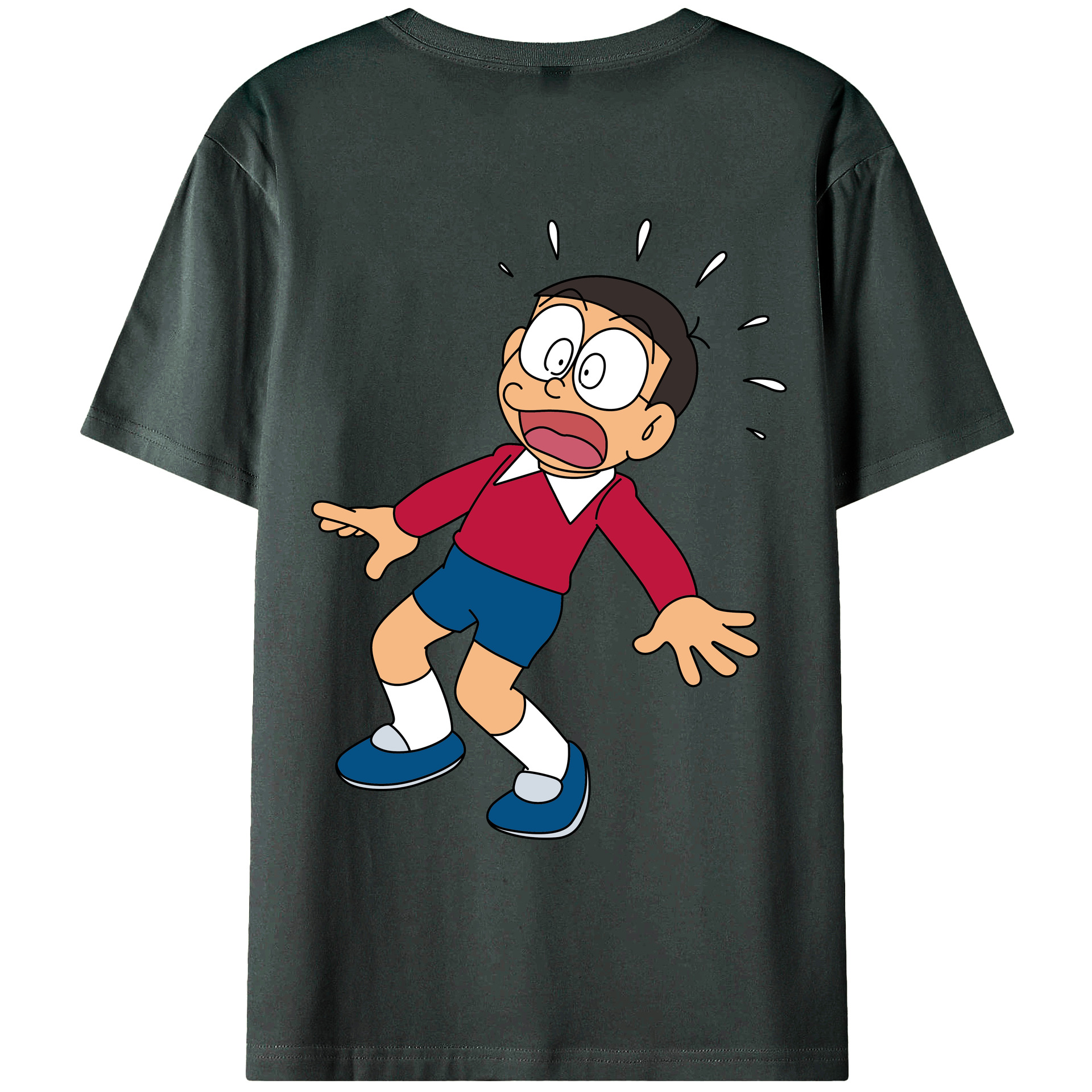 （画像用） ドラえもん 野比 のび太 Doraemon Nobita Nobi 綿100％ メンズ半袖Tシャツ（バックプリント） 通気性